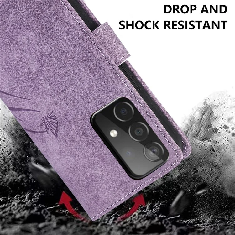 Für Samsung Galaxy A24 4G (162,1 x 77,6 x 8,3 mm) Lederhülle Ständer Brieftasche Cover mit Tragegurt - Lila