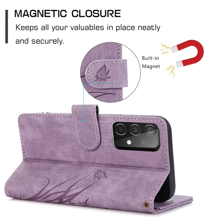 Für Samsung Galaxy A24 4G (162,1 x 77,6 x 8,3 mm) Lederhülle Ständer Brieftasche Cover mit Tragegurt - Lila