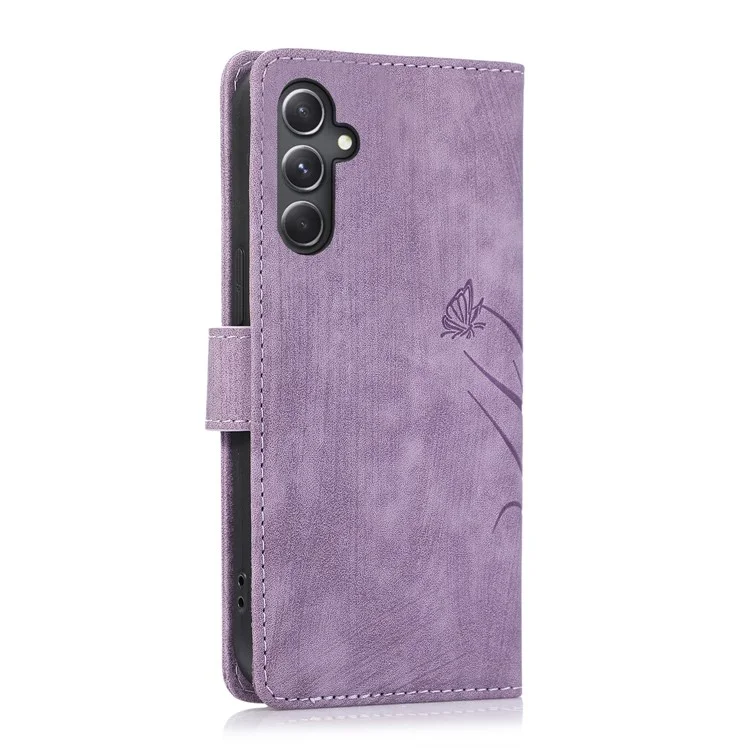 Für Samsung Galaxy A24 4G (162,1 x 77,6 x 8,3 mm) Lederhülle Ständer Brieftasche Cover mit Tragegurt - Lila