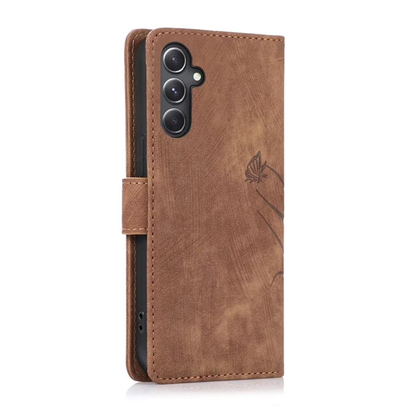 For Samsung Galaxy A24 4G (162.1 x 77.6 x 8.3mm) Leather Case Stand Wallet Cover with Strap - Brown