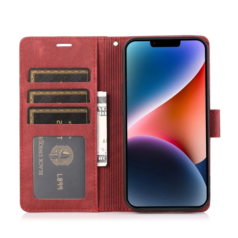 Wallet Leather Cover for iPhone 14 Plus Phone Case Orchid Butterfly Pattern - Red