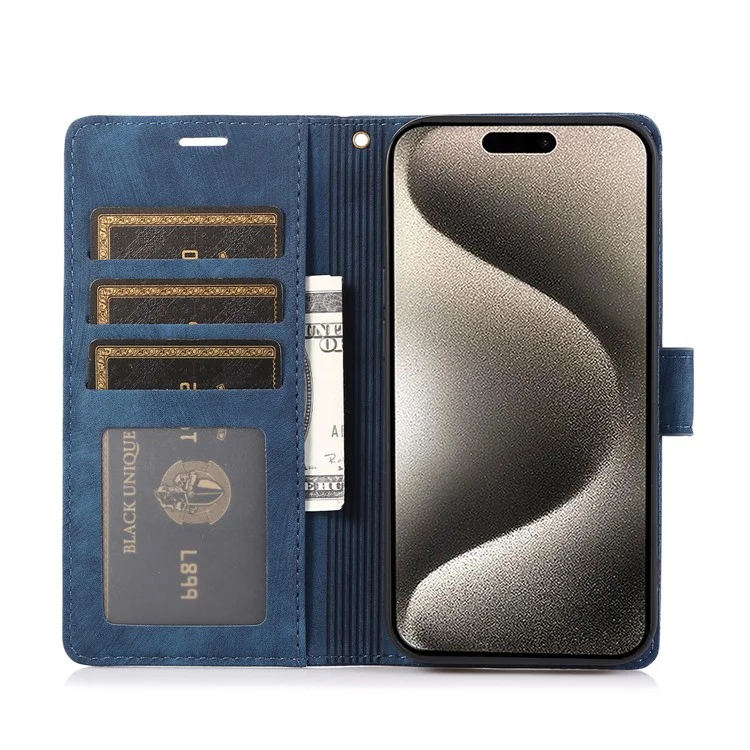 Étui en cuir pour iPhone 15 Pro Max - Motif orchidée et papillon - Bleu