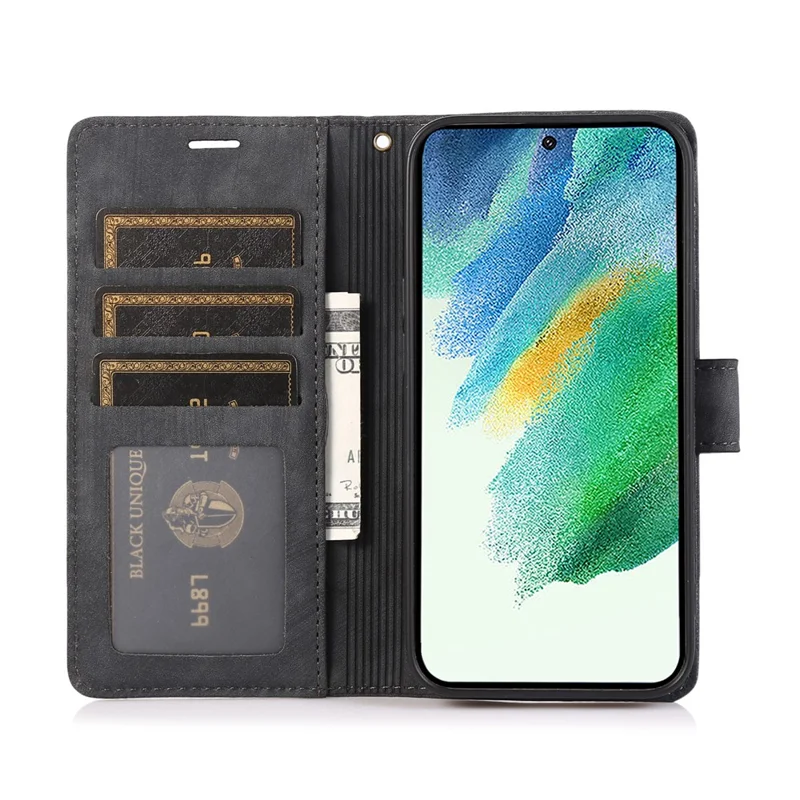 For Samsung Galaxy S23 Phone Case Wallet Folding Stand Orchid Butterfly Pattern - Black