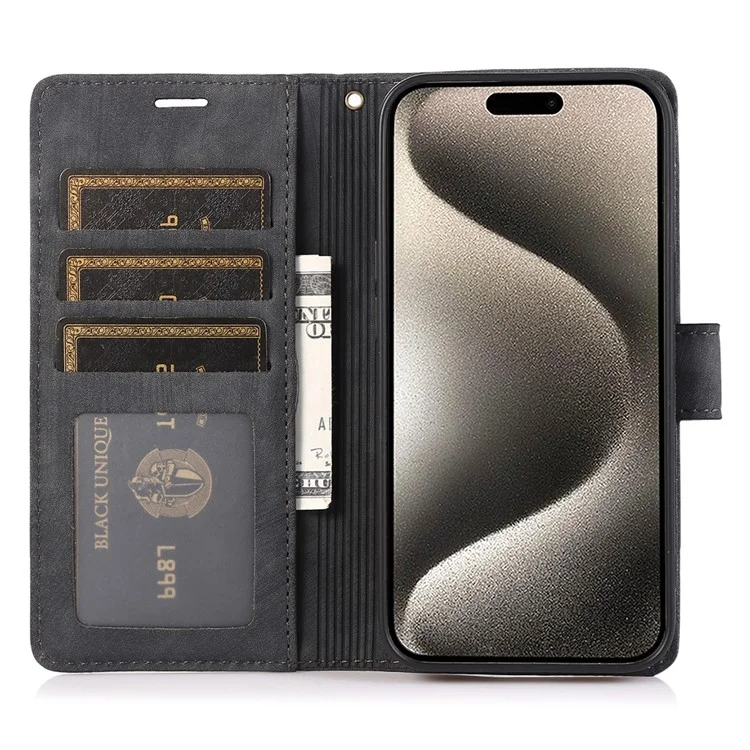 Для iPhone 15 Pro Кожаный флип-чехол с бабочками и цветами - Черный