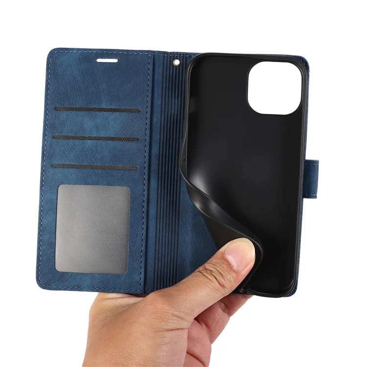 For iPhone 15 Pro Leather Flip Cover Orchid Butterfly Wallet Case with Strap - Blue