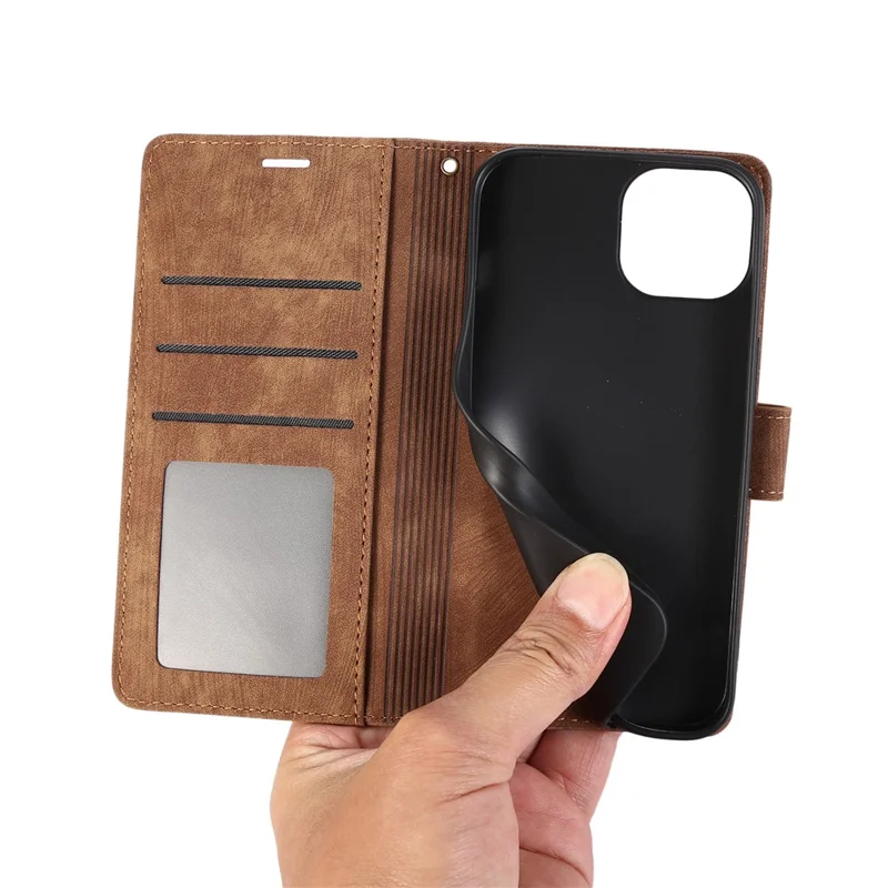 Für iPhone 14 Pro Max Leder-Wallet-Hülle mit Handschlaufe Orchideen-Schmetterlingsmuster - Braun