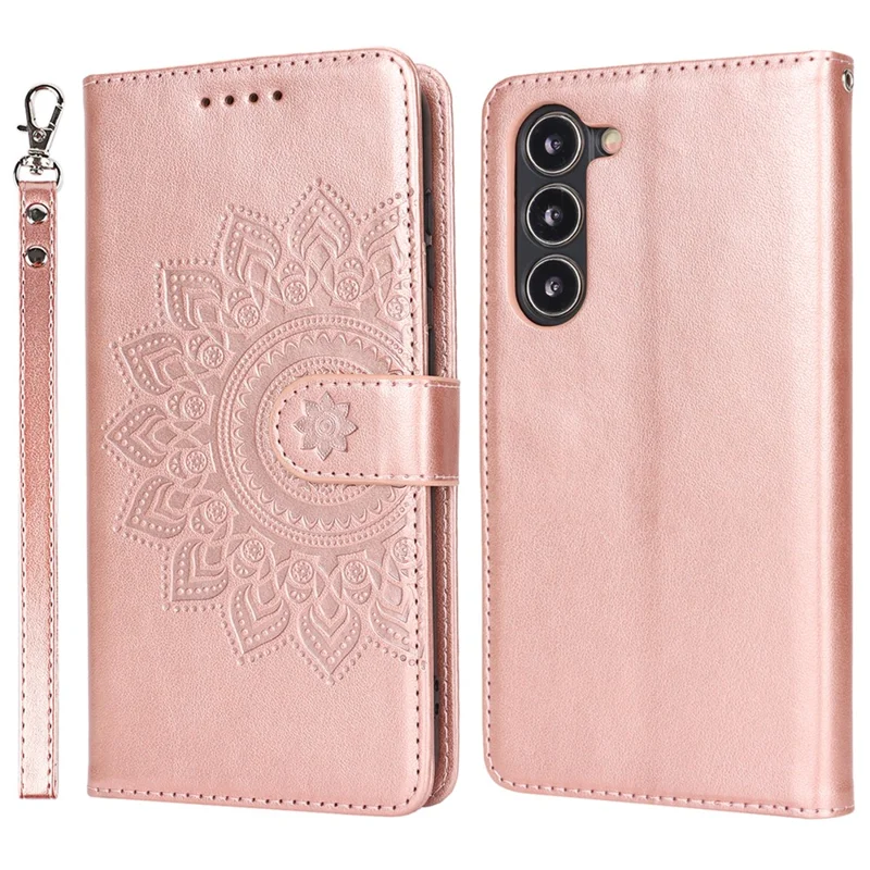 For Samsung Galaxy S23 Cell Phone Case R61 Texture PU Leather Wallet Stand Protective Cover - Rose Gold