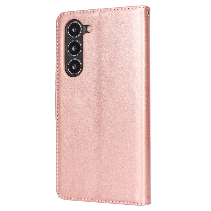 For Samsung Galaxy S23 Cell Phone Case R61 Texture PU Leather Wallet Stand Protective Cover - Rose Gold