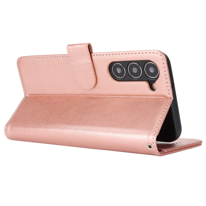 For Samsung Galaxy S23 Cell Phone Case R61 Texture PU Leather Wallet Stand Protective Cover - Rose Gold