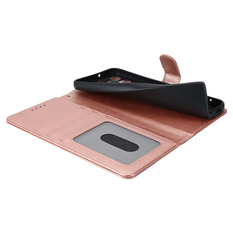 For Samsung Galaxy S23 Cell Phone Case R61 Texture PU Leather Wallet Stand Protective Cover - Rose Gold