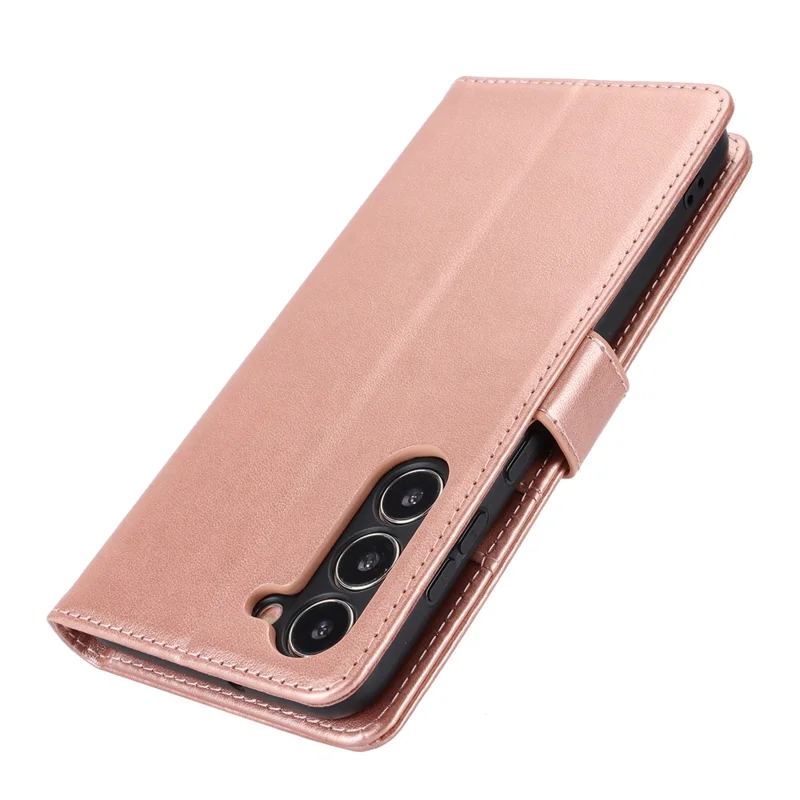 For Samsung Galaxy S23 Cell Phone Case R61 Texture PU Leather Wallet Stand Protective Cover - Rose Gold