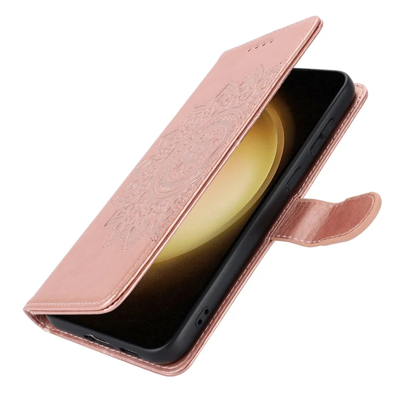 For Samsung Galaxy S23 Cell Phone Case R61 Texture PU Leather Wallet Stand Protective Cover - Rose Gold