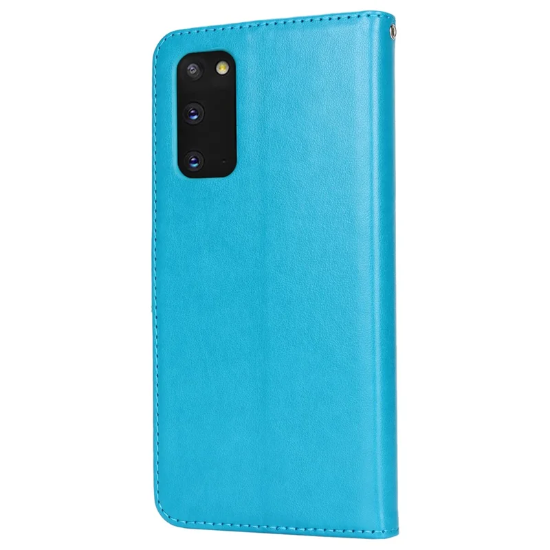 For Samsung Galaxy S20 4G / 5G Cell Phone Case R61 Texture Imprinted Leather Wallet Anti-scratch Cover - Blue