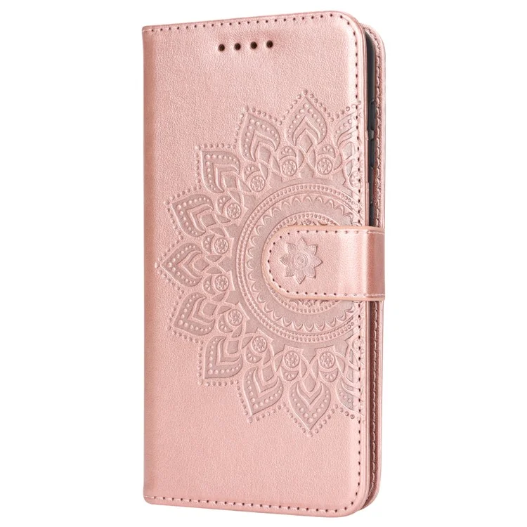 Per Samsung Galaxy S21 5G / 4G Cover R61 Texture Leather Stand Shockproof Imprinted Cell Phone Case - Rose Gold