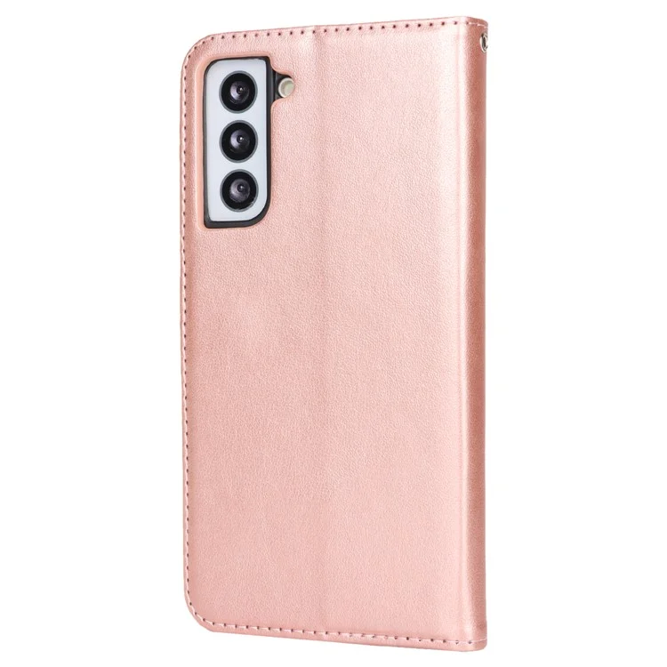 Per Samsung Galaxy S21 5G / 4G Cover R61 Texture Leather Stand Shockproof Imprinted Cell Phone Case - Rose Gold