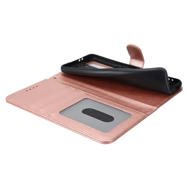 Per Samsung Galaxy S21 5G / 4G Cover R61 Texture Leather Stand Shockproof Imprinted Cell Phone Case - Rose Gold