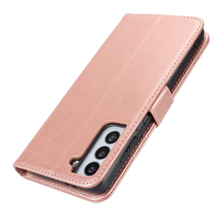 Per Samsung Galaxy S21 5G / 4G Cover R61 Texture Leather Stand Shockproof Imprinted Cell Phone Case - Rose Gold