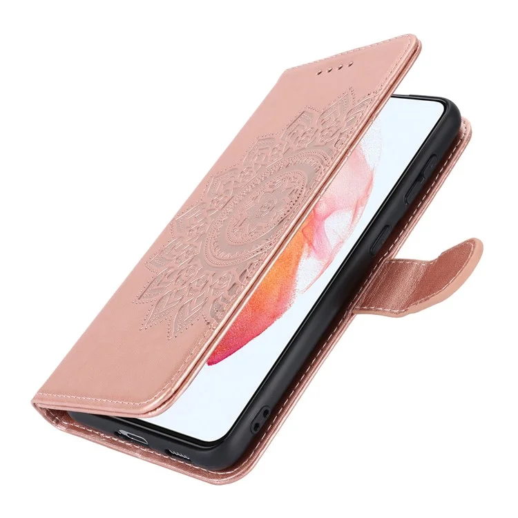 Per Samsung Galaxy S21 5G / 4G Cover R61 Texture Leather Stand Shockproof Imprinted Cell Phone Case - Rose Gold