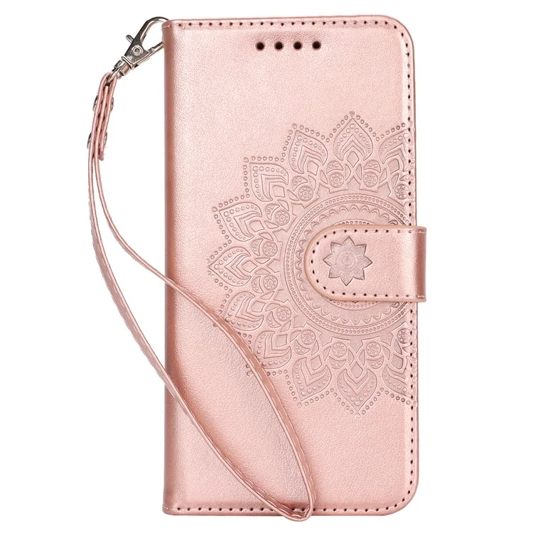 Per Samsung Galaxy S21 5G / 4G Cover R61 Texture Leather Stand Shockproof Imprinted Cell Phone Case - Rose Gold