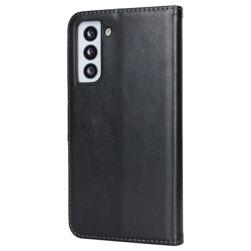 For Samsung Galaxy S21 5G / 4G Cover R61 Texture Leather Stand Shockproof Imprinted Cell Phone Case - Black