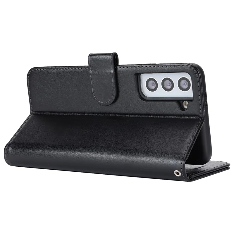 For Samsung Galaxy S21 5G / 4G Cover R61 Texture Leather Stand Shockproof Imprinted Cell Phone Case - Black