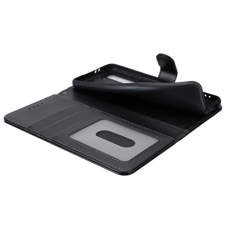 For Samsung Galaxy S21 5G / 4G Cover R61 Texture Leather Stand Shockproof Imprinted Cell Phone Case - Black