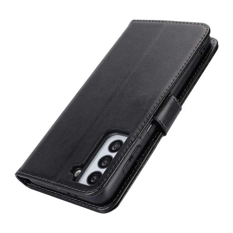 For Samsung Galaxy S21 5G / 4G Cover R61 Texture Leather Stand Shockproof Imprinted Cell Phone Case - Black