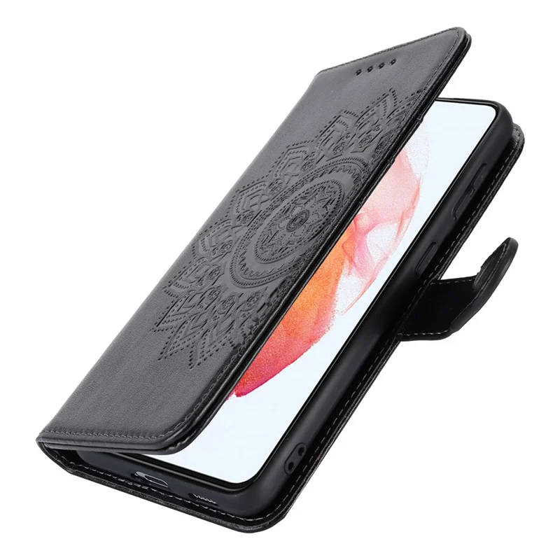 For Samsung Galaxy S21 5G / 4G Cover R61 Texture Leather Stand Shockproof Imprinted Cell Phone Case - Black