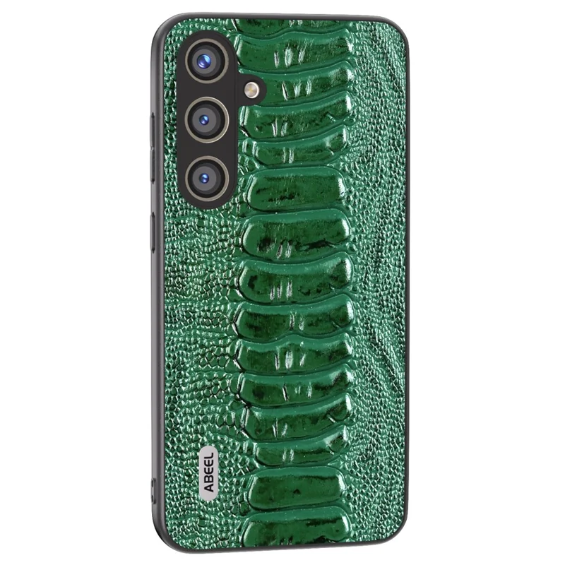 ABEEL For Samsung Galaxy S24 Phone Case Genuine Cow Leather Crocodile Texture Cover - Green