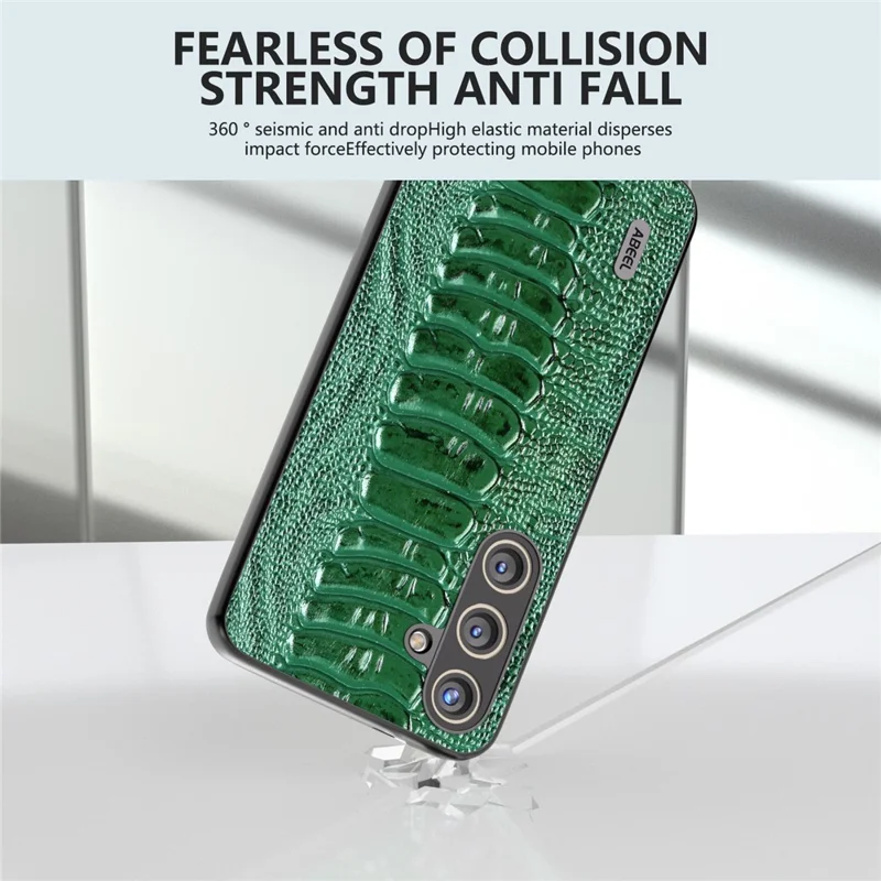 ABEEL For Samsung Galaxy S24 Phone Case Genuine Cow Leather Crocodile Texture Cover - Green