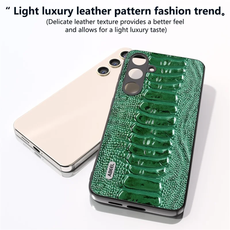 ABEEL For Samsung Galaxy S24 Phone Case Genuine Cow Leather Crocodile Texture Cover - Green