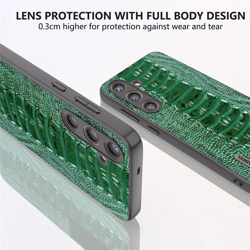 ABEEL For Samsung Galaxy S24 Phone Case Genuine Cow Leather Crocodile Texture Cover - Green