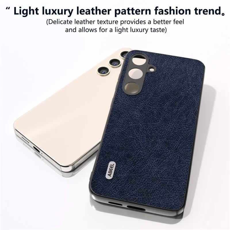 ABEEL For Samsung Galaxy S24+ Litchi Texture Case Leather Coated PC+TPU Phone Cover - Azul
