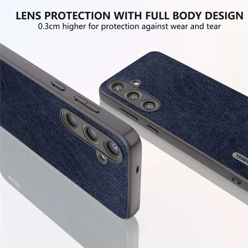 ABEEL For Samsung Galaxy S24+ Litchi Texture Case Leather Coated PC+TPU Phone Cover - Azul