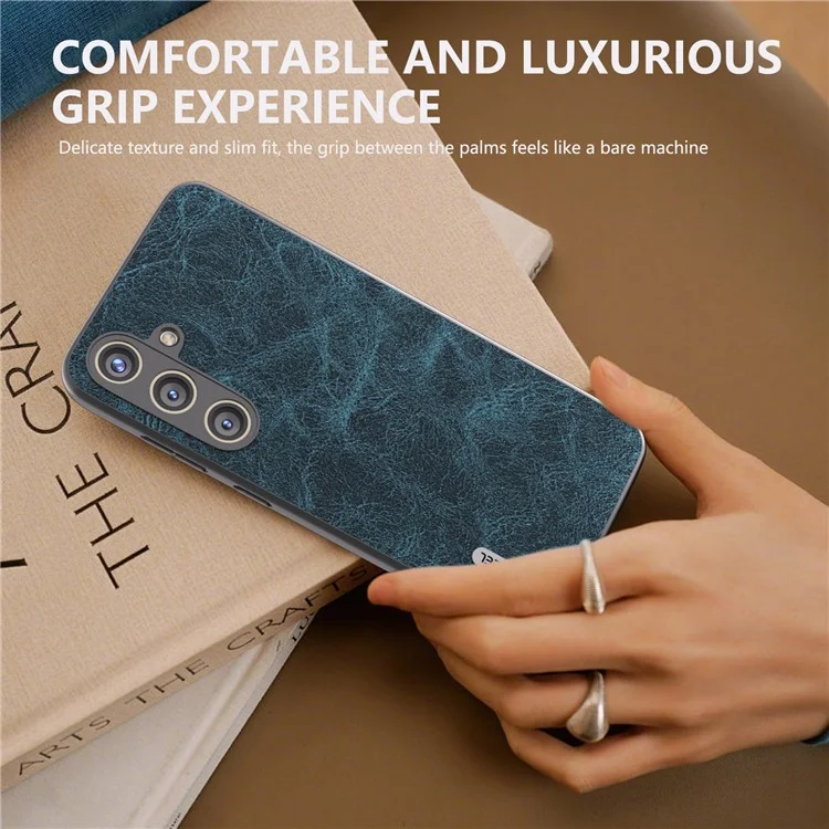 ABEEL Para Samsung Galaxy S24 Litchi Texture Phone Case PU Leather+PC+TPU Anti-Scratch Cover - Blue