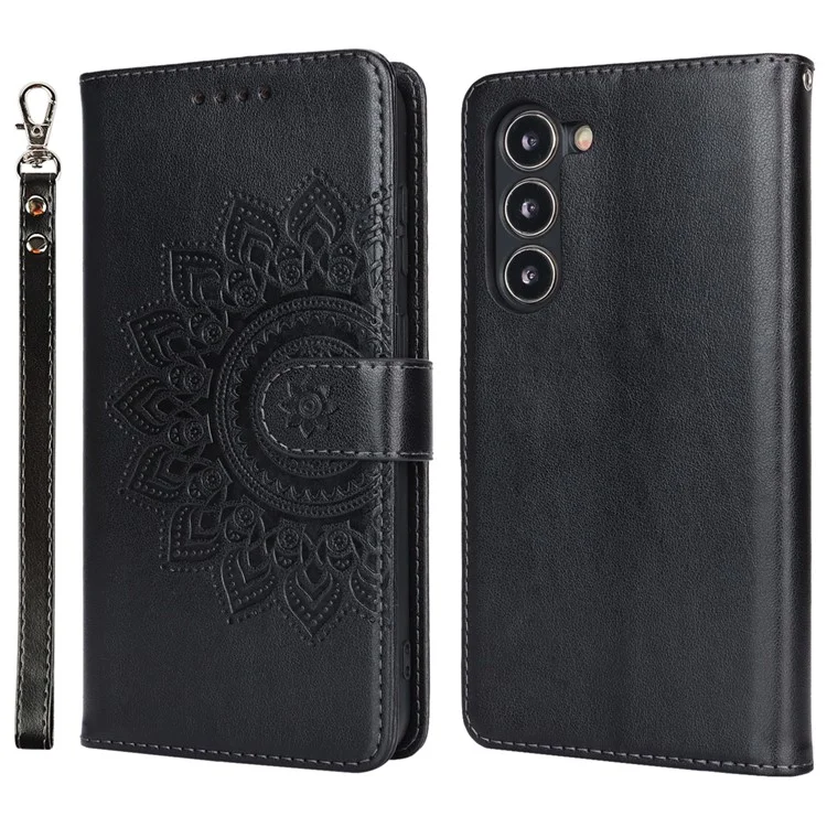 Per Samsung Galaxy S23+ Case R61 Texture Flower Imprinted PU Leather Phone Cover con Wallet Stand - Nero