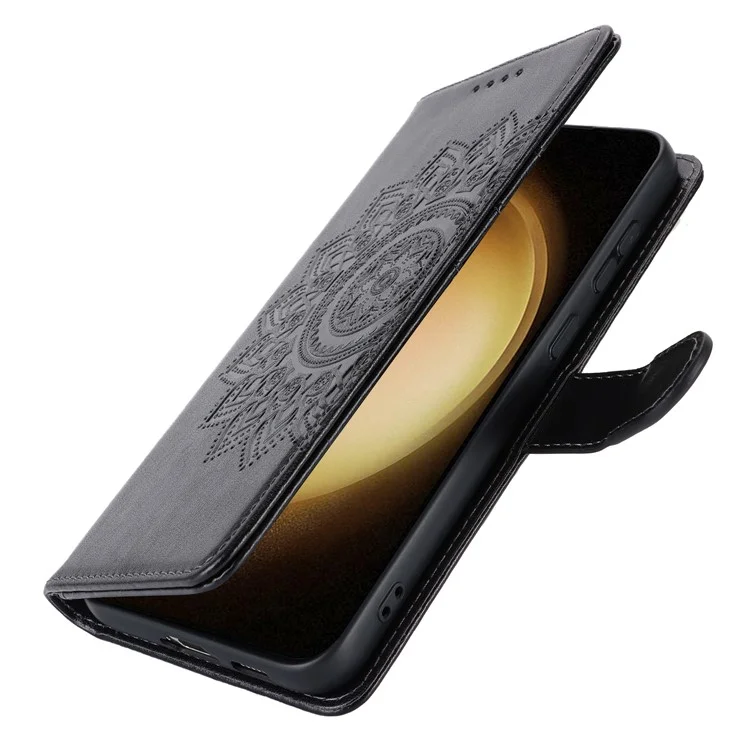Per Samsung Galaxy S23+ Case R61 Texture Flower Imprinted PU Leather Phone Cover con Wallet Stand - Nero