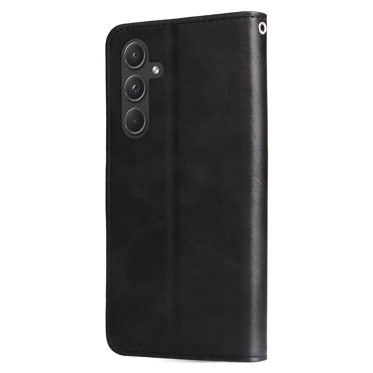 For Samsung Galaxy A55 5G Case Wallet Stand Calf Texture Phone Protector with Magnetic Flap - Black
