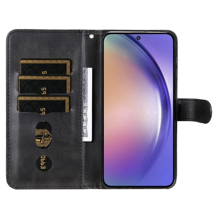 For Samsung Galaxy A55 5G Case Wallet Stand Calf Texture Phone Protector with Magnetic Flap - Black