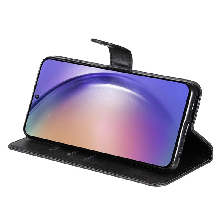 For Samsung Galaxy A55 5G Case Wallet Stand Calf Texture Phone Protector with Magnetic Flap - Black