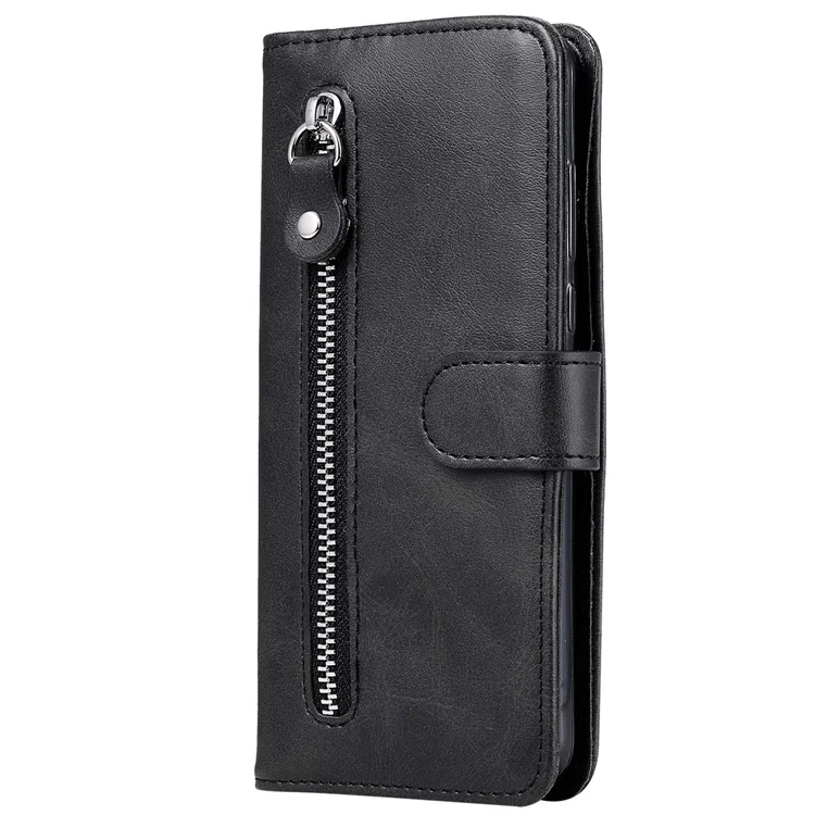 For Samsung Galaxy A55 5G Case Wallet Stand Calf Texture Phone Protector with Magnetic Flap - Black