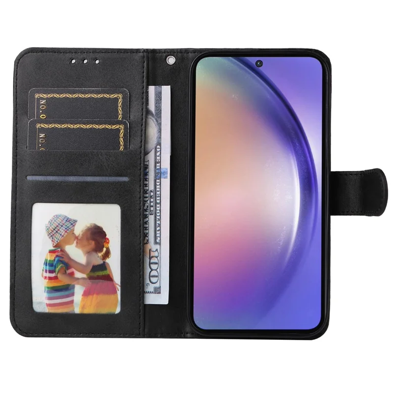 Per Samsung Galaxy A55 5G Case Classic Calf Texture Leather Phone Guard Cover with Card Slots - Nero