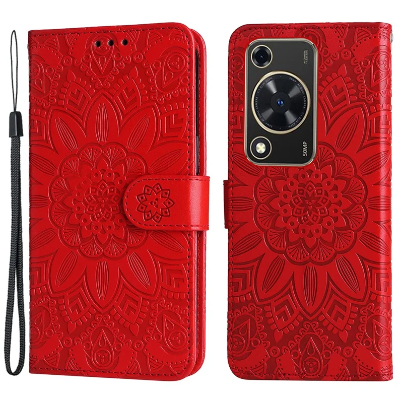 For Huawei Enjoy 70 4G / nova Y72 4G Case Imprinted Leather Case Phone Stand Cover Wallet - Red