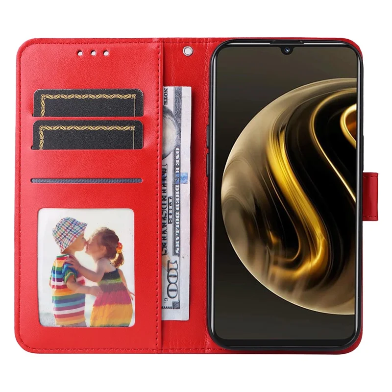 For Huawei Enjoy 70 4G / nova Y72 4G Case Imprinted Leather Case Phone Stand Cover Wallet - Red