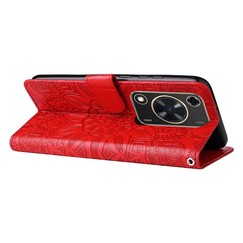 For Huawei Enjoy 70 4G / nova Y72 4G Case Imprinted Leather Case Phone Stand Cover Wallet - Red