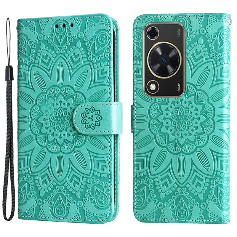 Pour Huawei Enjoy 70 4G / nova Y72 4G Étui en cuir imprimé Étui de support de téléphone portefeuille - Vert