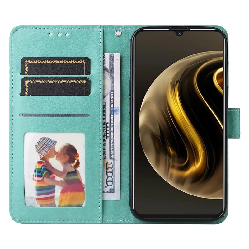 Pour Huawei Enjoy 70 4G / nova Y72 4G Étui en cuir imprimé Étui de support de téléphone portefeuille - Vert