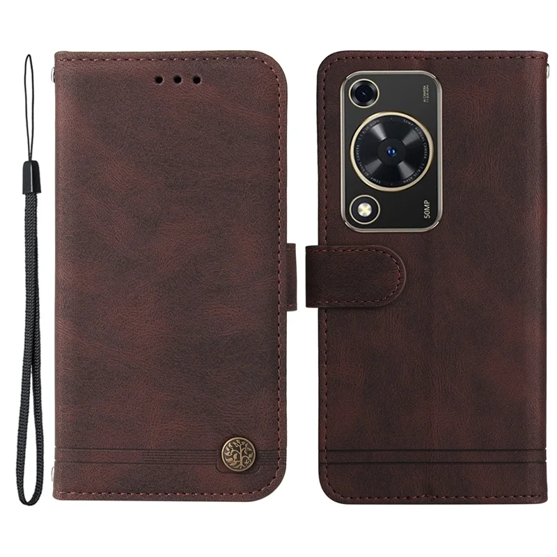 For Huawei Enjoy 70 4G / nova Y72 4G Leather Wallet Cases Skin Touch Phone Cover Stand with Strap - Brown