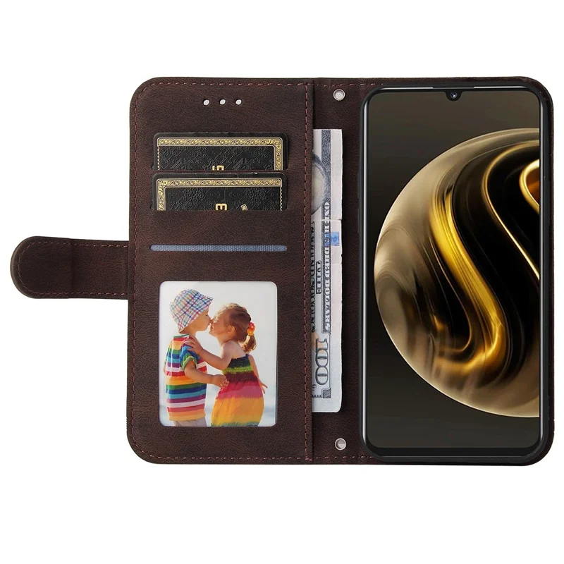 For Huawei Enjoy 70 4G / nova Y72 4G Leather Wallet Cases Skin Touch Phone Cover Stand with Strap - Brown