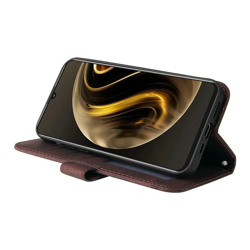 For Huawei Enjoy 70 4G / nova Y72 4G Leather Wallet Cases Skin Touch Phone Cover Stand with Strap - Brown